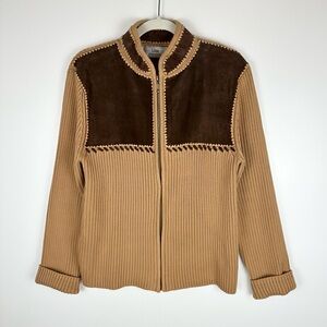 Vintage Suede Knit Zip Front Sweater